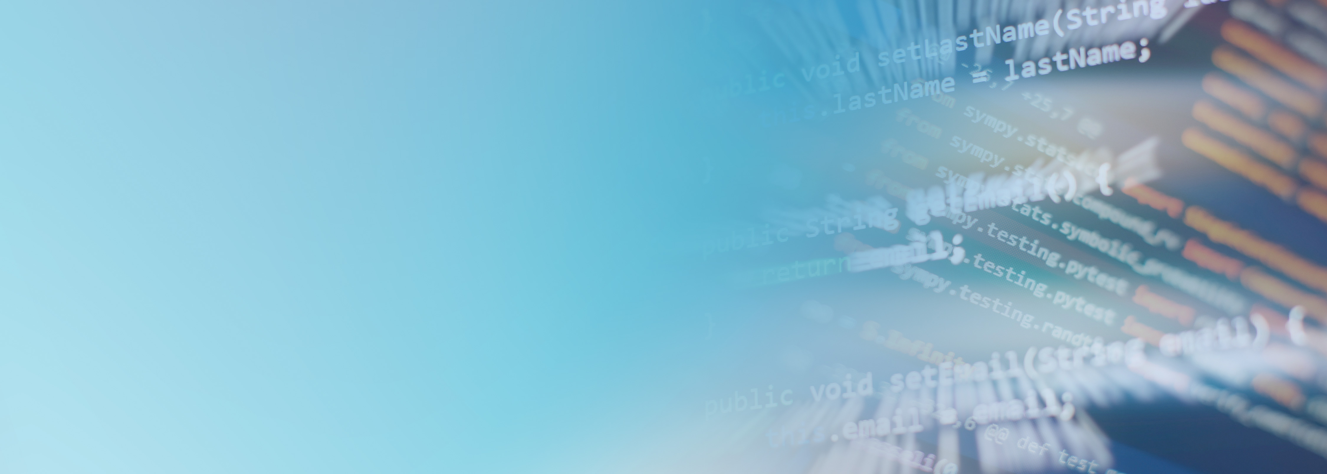 Abstract image representing serverless Lambda function execution, featuring blurred computer code and a blue gradient background.