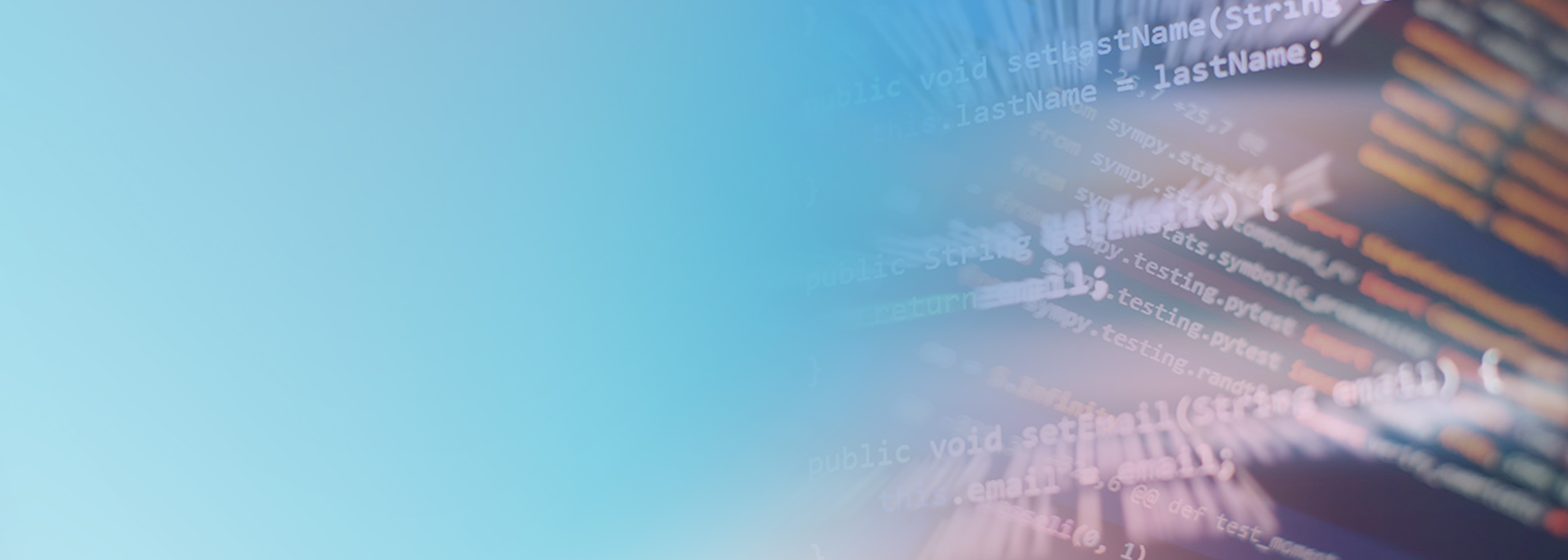 Abstract image showing blurred source code and digital lines on a blue gradient background, representing AWS Lambda IAM policies, programming, and cloud security concepts.