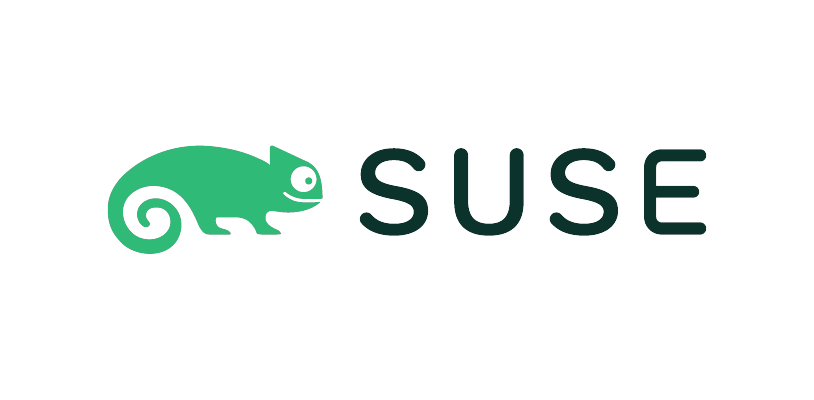 SUSE logo featuring a green chameleon and the word SUSE in bold letters.