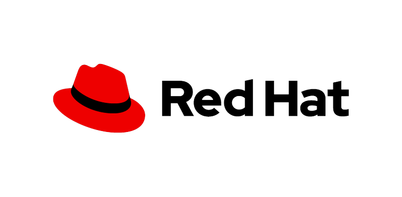 Red Hat logo featuring a red fedora hat and the word 'Red Hat' in black text