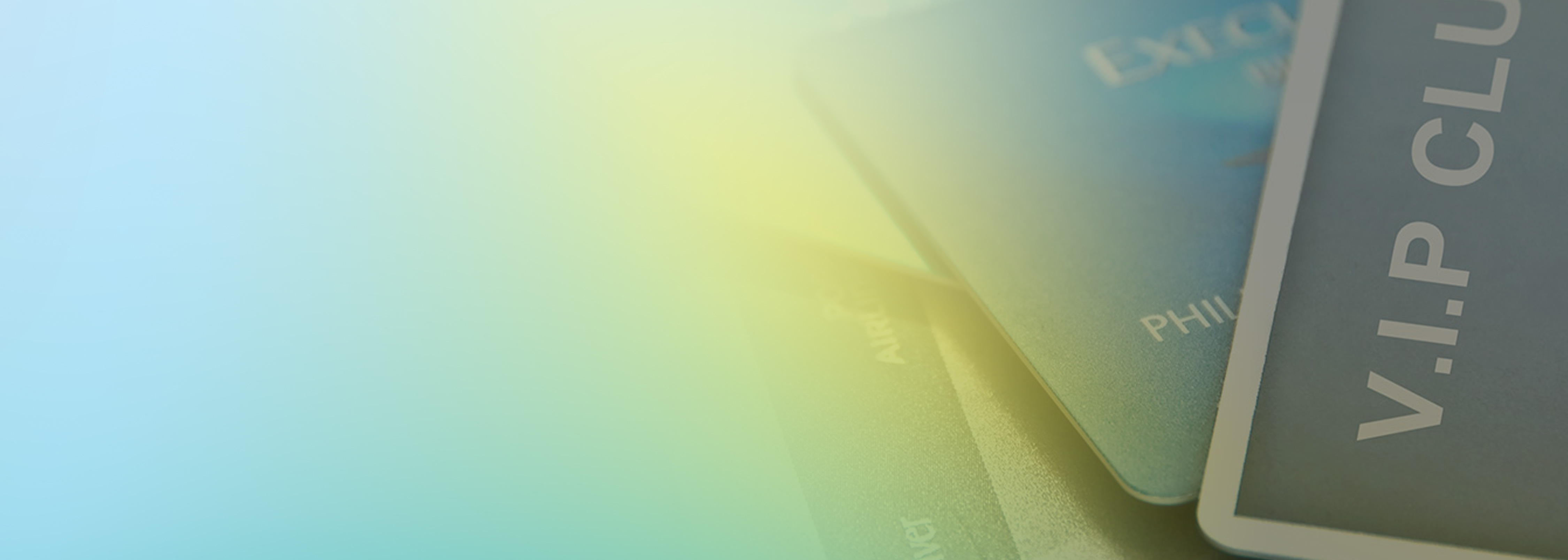 A digital membership card with 'V.I.P. CLUB' text in focus, displayed with a soft blue and yellow gradient background.