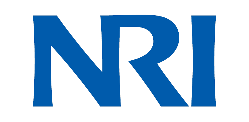 NRI logo with bold blue letters on a transparent background.