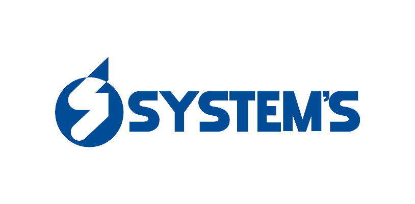 SYSTEM'S company logo in blue text with a circular graphic element on a transparent background.