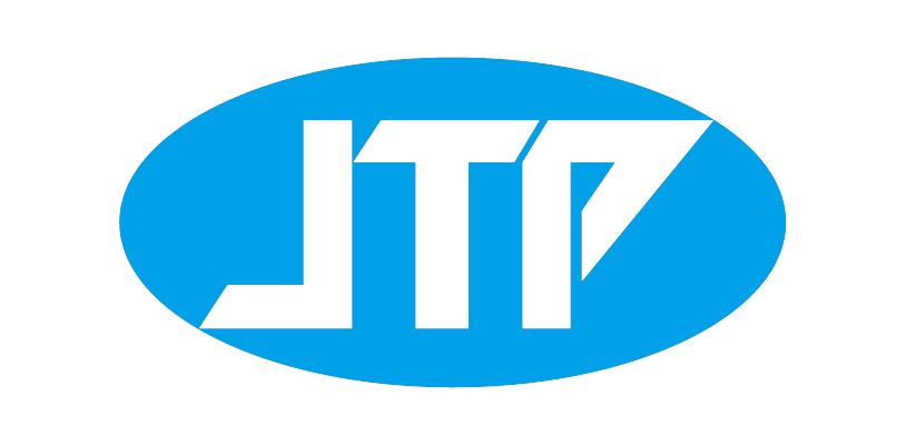 JTP company logo featuring bold black "JTP" lettering inside a blue elliptical background.