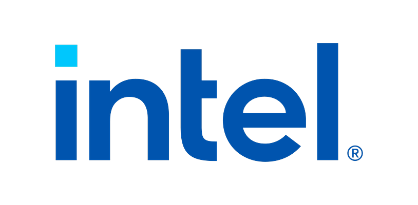 The Intel logo featuring the word 'intel' in blue lowercase letters with a light blue square over the letter 'i'.