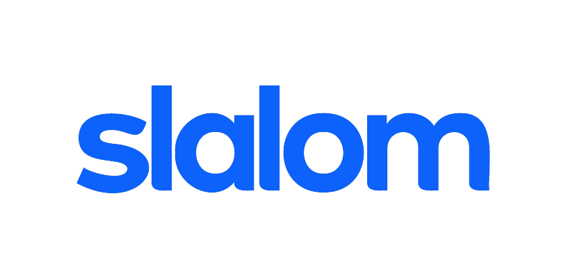 The image displays the Slalom company logo in bold blue letters on a white background.