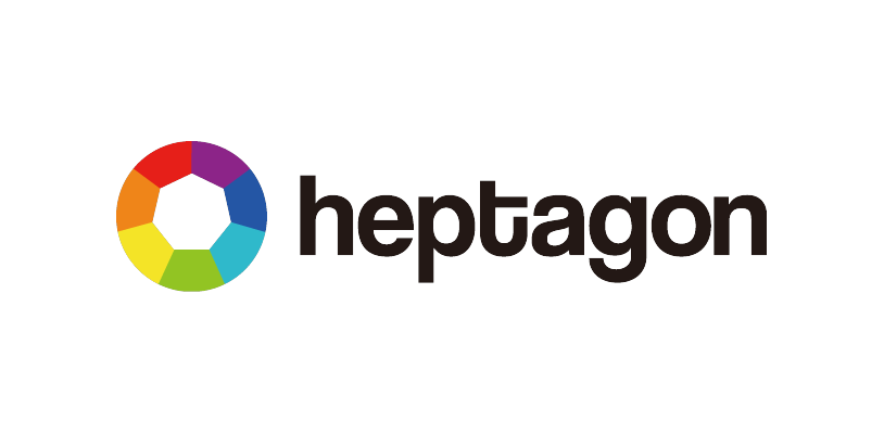 Logo of Heptagon featuring a multicolored heptagon shape and the word 'heptagon' in black text.