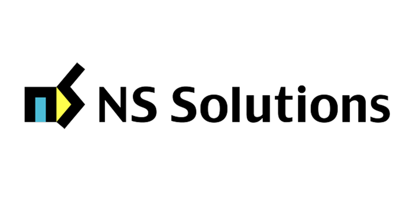 NS Solutions company logo with black text and colored geometric elements on a white background.