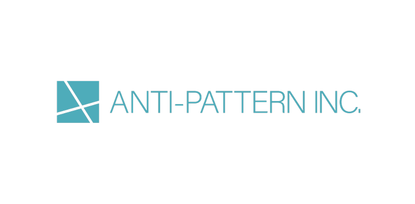 Logo for ANTI-PATTERN INC. with stylized text and geometric design.
