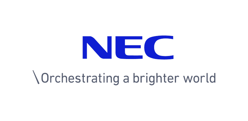 Logo for NEC featuring the tagline 'Orchestrating a brighter world'.