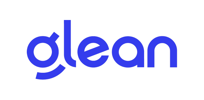 The Glean logo with bold, rounded blue text on a black background.