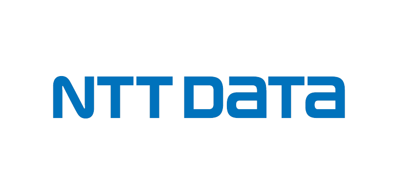 NTT DATA company logo in blue bold letters on a white background.