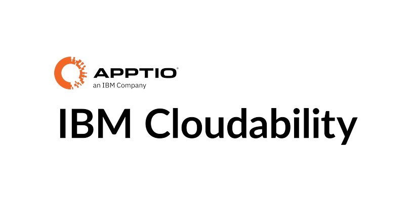 Logo of Apptio IBM Cloudability with an orange circular design and text on a transparent background.
