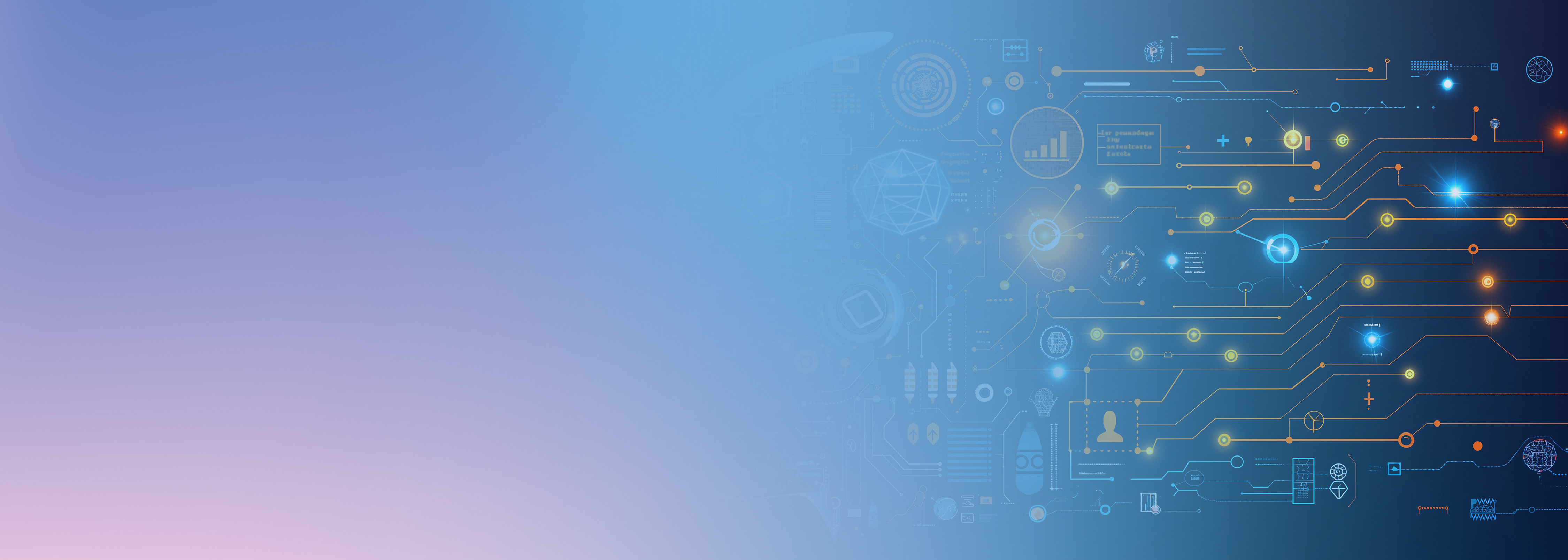 Abstract blue and purple gradient background with futuristic digital interface graphics representing artificial intelligence and data flow, corresponding to the main way to succeed in a RAG (Retrieval-Augmented Generation) project.