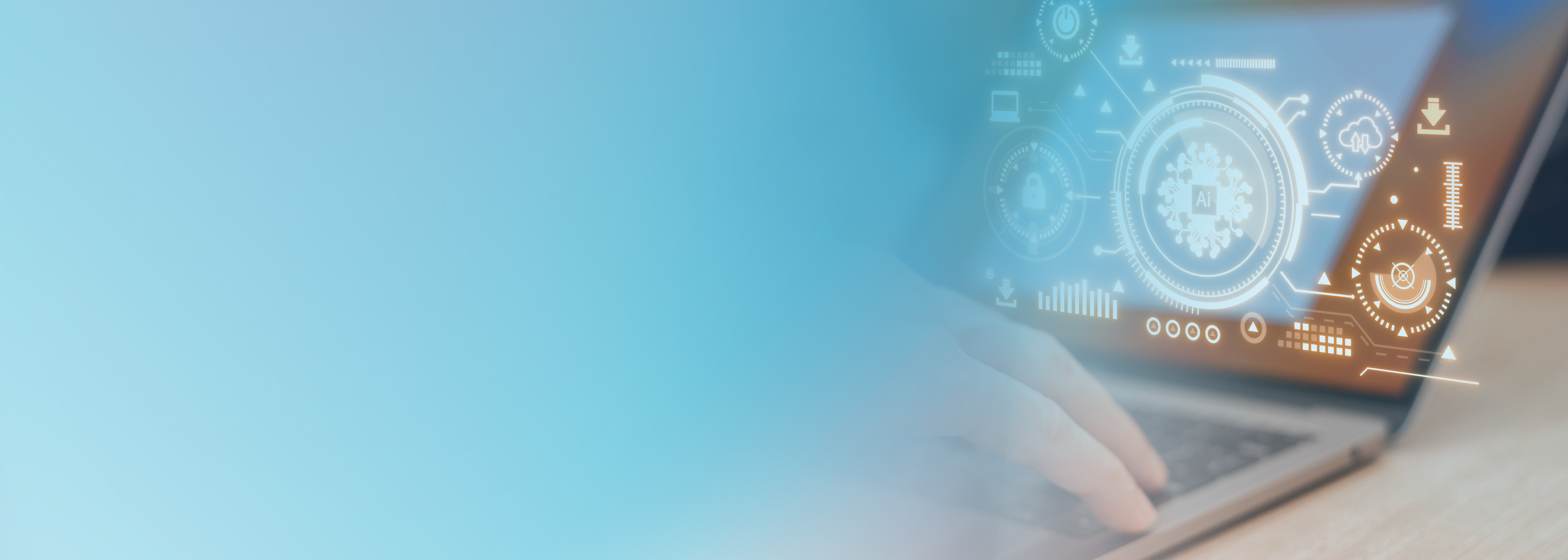 A visual showing a person using a laptop with digital graphics representing AI and cybersecurity concepts, illustrating an introduction to generative AI security.