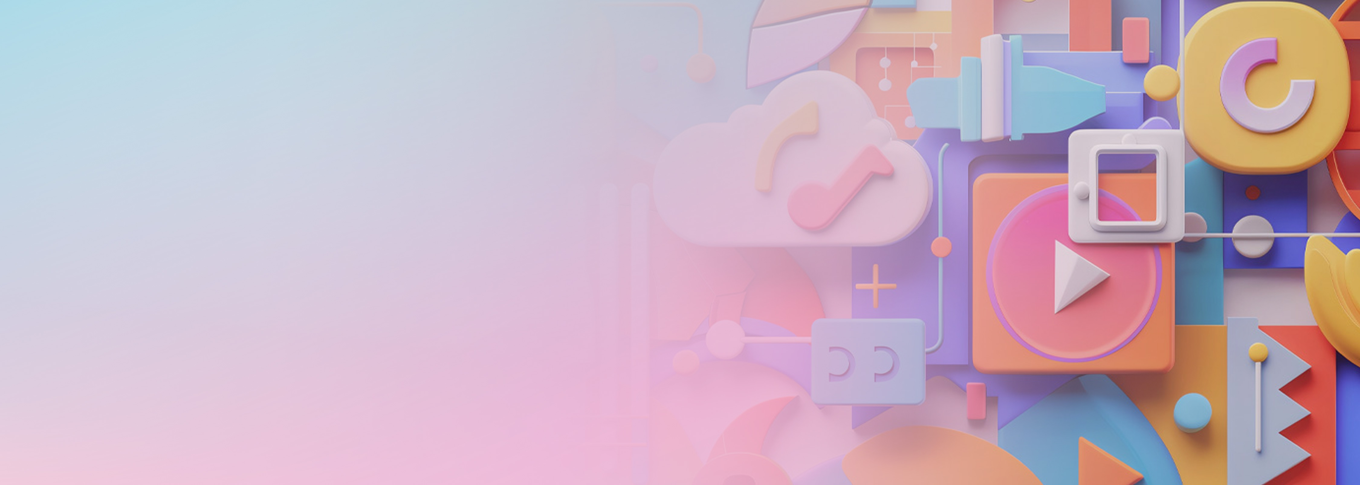 Abstract colorful 3D illustration with icons and shapes representing cloud technology and machine learning, related to Amazon Titan Text Embeddings.