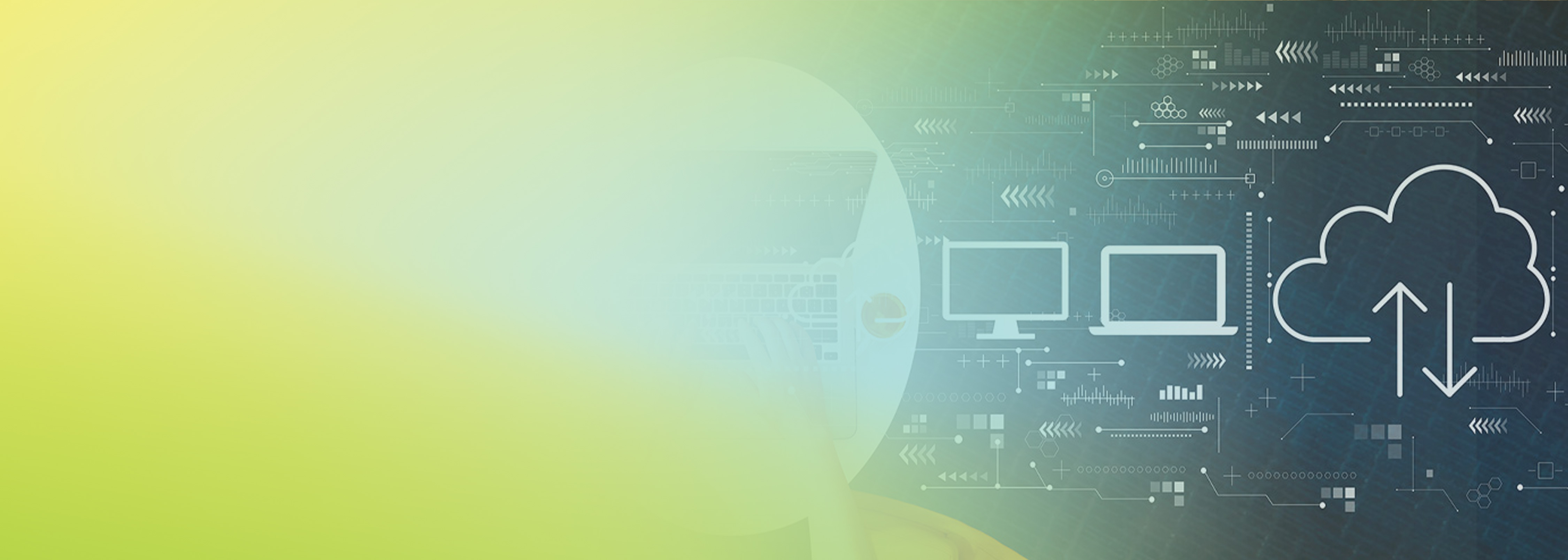 Abstract image depicting cloud data integration with computers and cloud icons, representing AWS AppFlow custom connector for SaaS data applications.