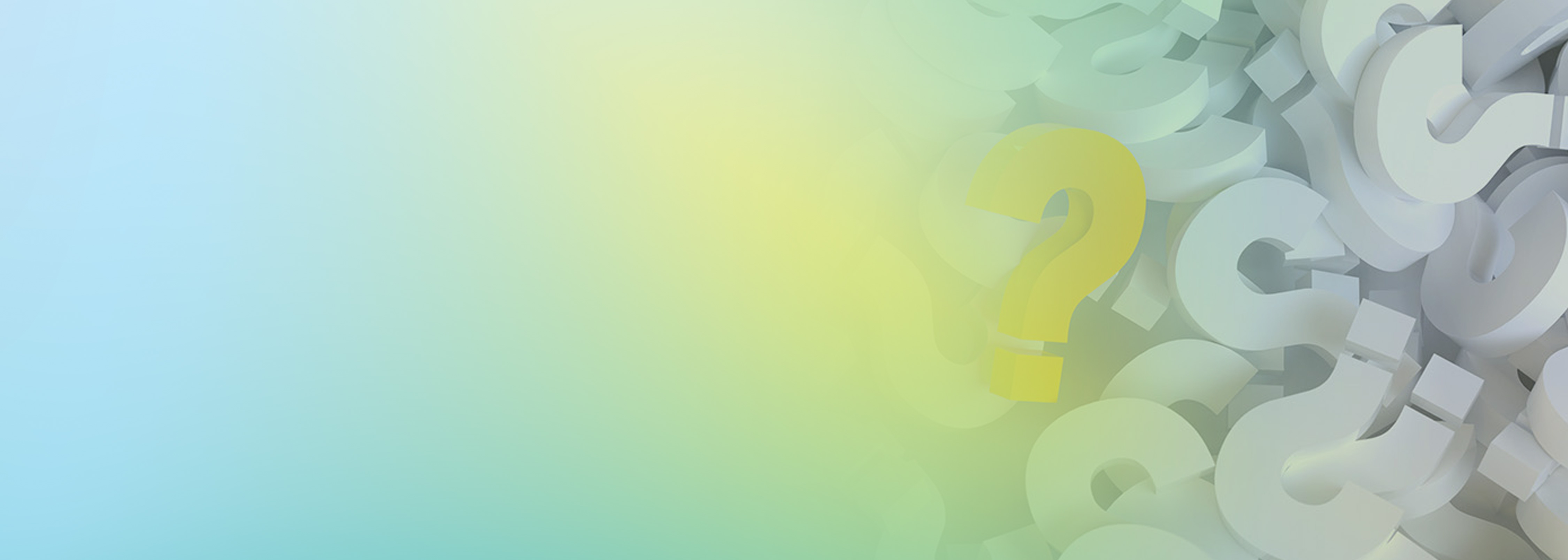 A pastel-colored background image featuring a yellow question mark among white question marks, used for AWS Lambda FAQ or support content.