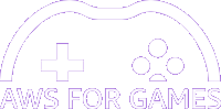 AWS for Games logo featuring a white game controller outline with directional pad and buttons, on a purple background.