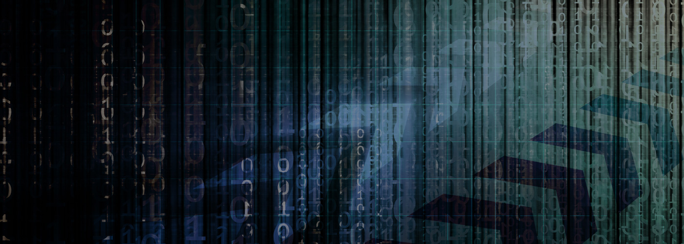 Abstract digital background featuring binary code and stylized arrows, representing SaaS migration and modernization concepts.