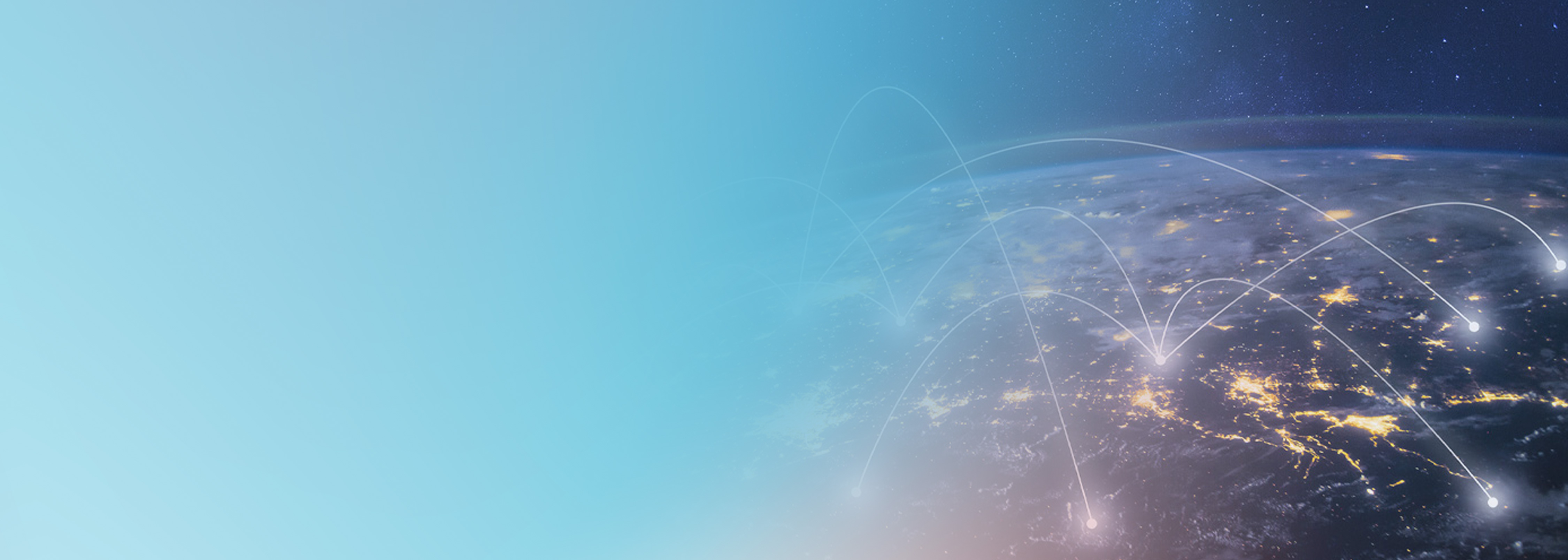 A digital illustration showing a view of Earth from space at night, with illuminated city lights and connecting arcs representing global networking or data transfer, symbolizing AWS CloudFront's content delivery capabilities.