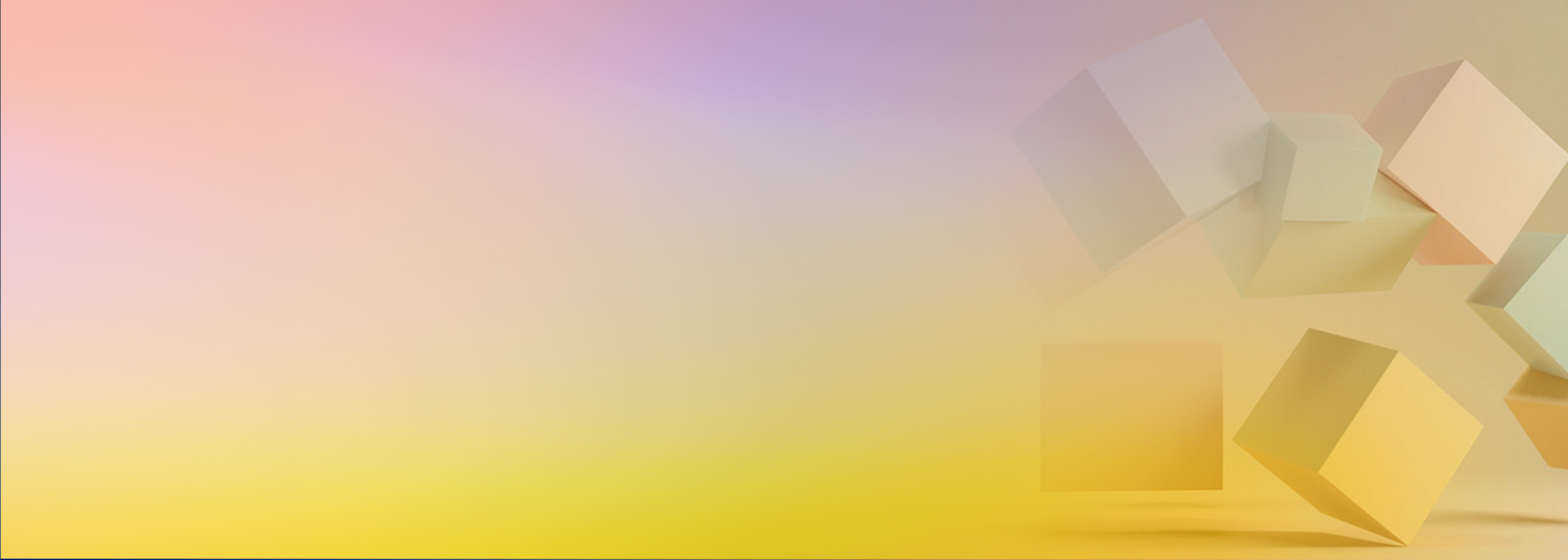 An abstract background featuring floating 3D cubes on the right side, with a gradient of pastel colors ranging from pink and purple to yellow. Ideal for use in serverless or technology-themed contexts.