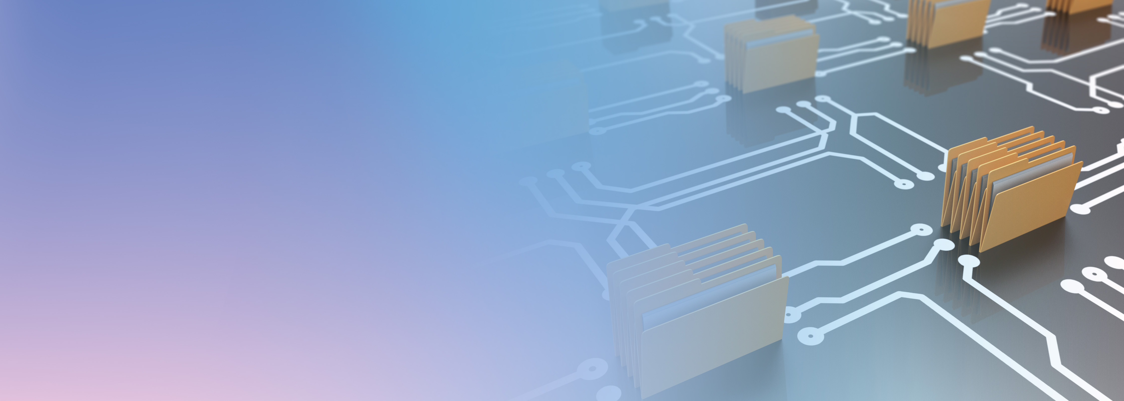 Illustration of digital file folders on a circuit board representing cloud storage and data management concepts, used for AWS storage basics learning material.