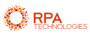 "RPA Technologies logo featuring orange and red circular dots forming a ring."