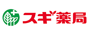 Logo of Sugi Pharmacy featuring Japanese text and a green and red color scheme with a cross and leaf design.