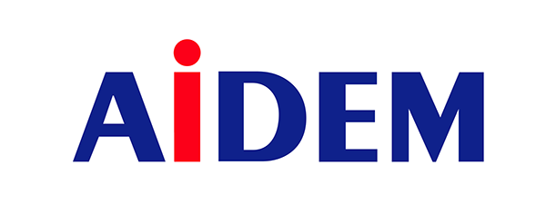 AIDEM corporate logo featuring bold blue and red lettering on a white background.