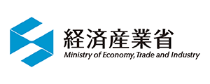 Logo of the Ministry of Economy, Trade and Industry with blue geometric shapes and text in Japanese and English.