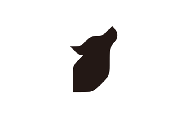 A minimalist, black silhouette logo of a wolf's head howling, presented on a white background.