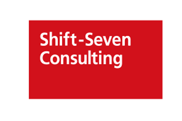Logo of Shift-Seven Consulting with white text on a red background.