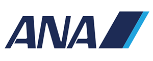 Logo of ANA Airlines showing stylized 'ANA' text with blue geometric shapes.