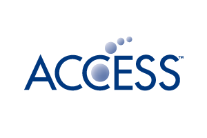 ACCESS company logo in blue text with a series of blue gradient dots above the letter C.