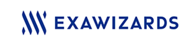 The logo of EXAWIZARDS, displaying the company name with a distinctive blue geometric design.