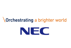 NEC logo with the slogan 'Orchestrating a brighter world' displayed above the company name on a white background.