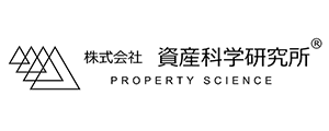 Logo for Property Science featuring Japanese company name and English text with geometric triangle design.