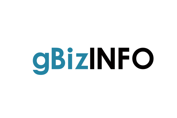 "gBizINFO logo with 'gBiz' in blue and 'INFO' in black on a white background."