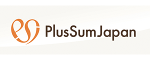 Logo of PlusSumJapan featuring stylized orange and brown text with a heart-like symbol on a white background.