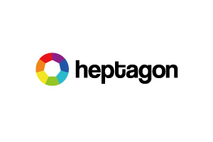Heptagon company logo with a rainbow-colored heptagon symbol and the word 'heptagon' in black text.