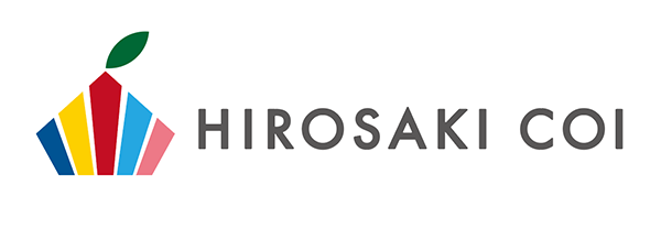 Colorful logo for Hirosaki COI featuring stylized geometric shapes and a green leaf, accompanied by the text 'HIROSAKI COI'.