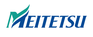 Logo of Meitetsu Company displayed in green and blue text on a white background.