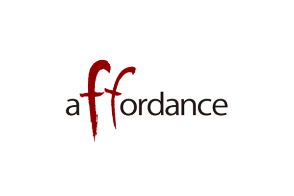 The logo for Affordance, featuring the word 'affordance' with stylized red double 'f' letters on a white background.