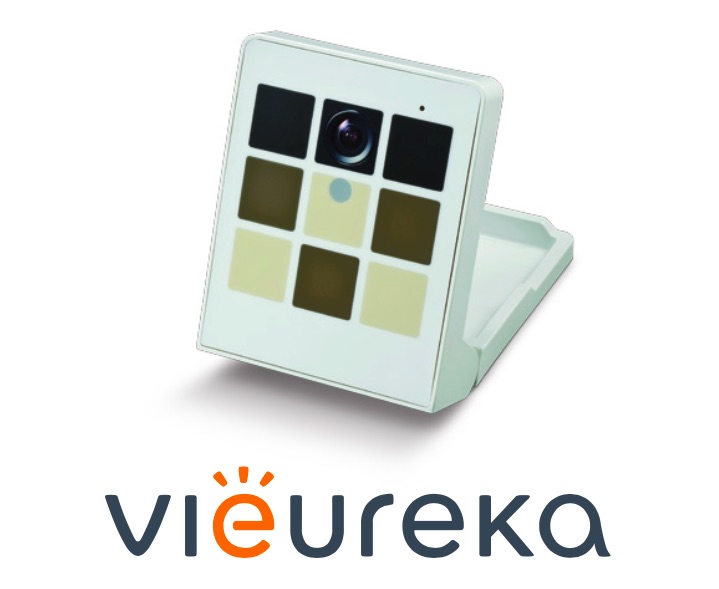 A product image of the Panasonic Vieureka camera, showcasing its modern design with a grid pattern on the front and the Vieureka logo below.