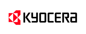 "Kyocera logo with red geometric symbol and black text."
