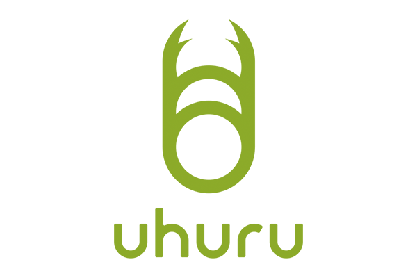 Uhuru company logo in green on a white background, featuring a stylized symbol above the word 'uhuru'.