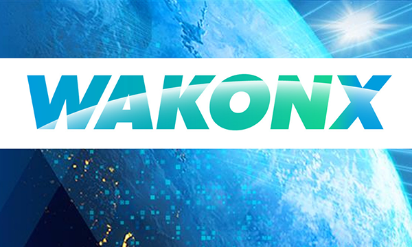WAKONX logo displayed over an Earth and space-themed background with sunlight and digital elements.