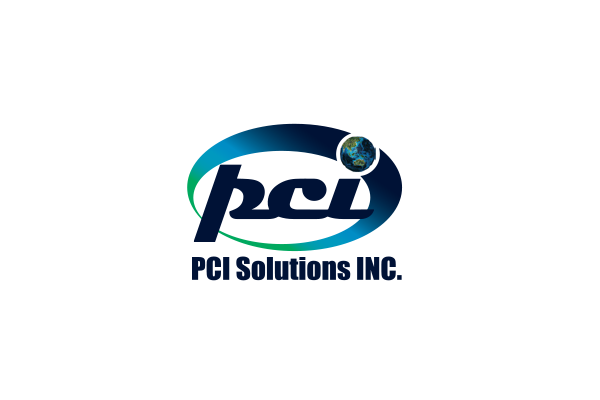 "Logo of PCI Solutions INC. with stylized text encircled by a green and blue swoosh, featuring a small globe."