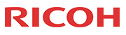 Ricoh company logo in red text on a transparent background